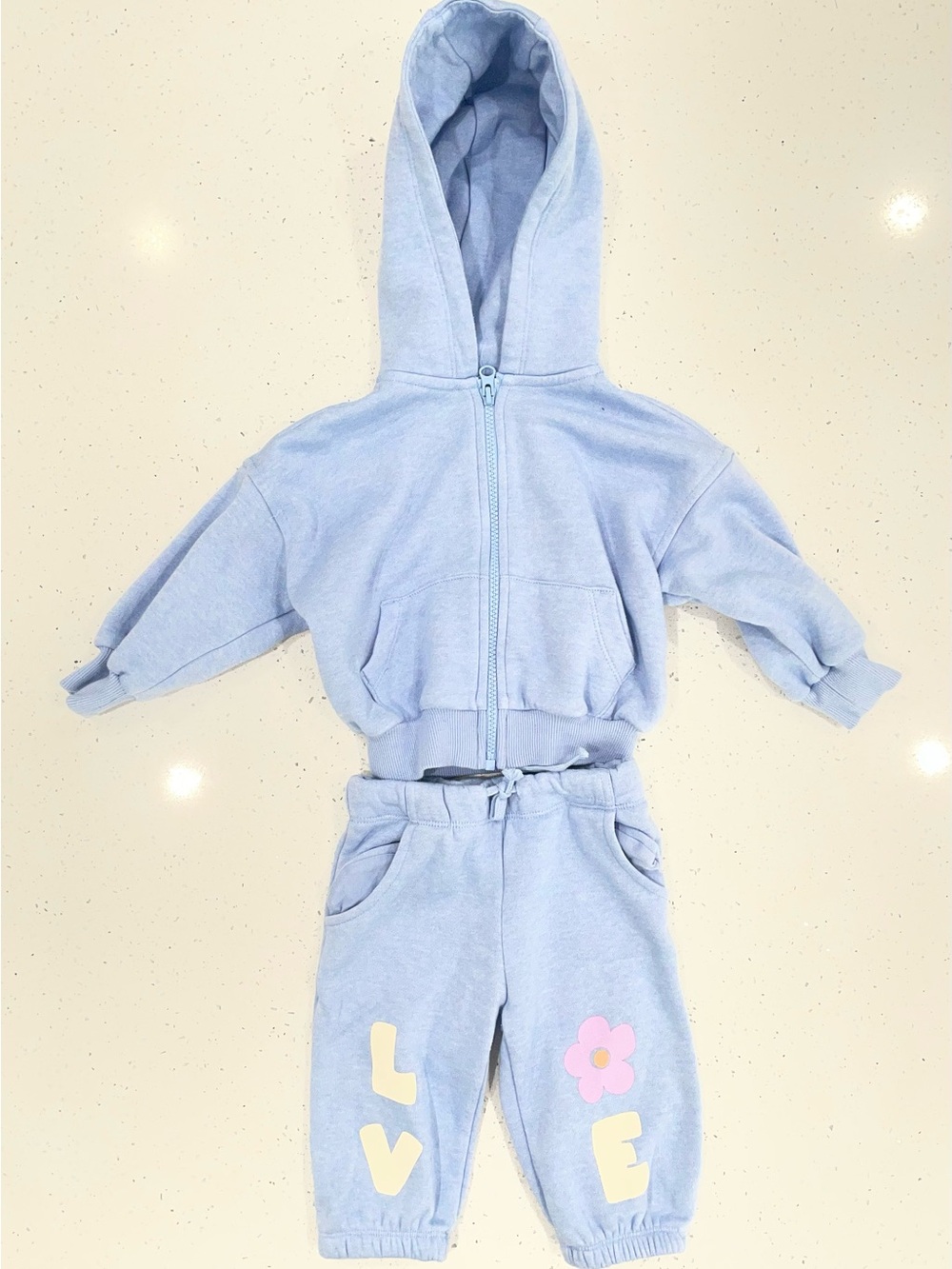 Cat and Jack Light Blue Kids Hoodie & Sweatpants Set with 'LOVE' Flower Detail